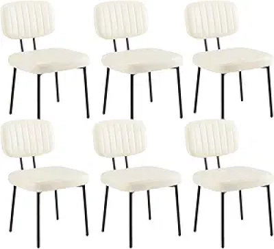 Mid Century Modern Dining Chairs Set of 6 - Cream White Upholstered Kitchen Accent Chairs