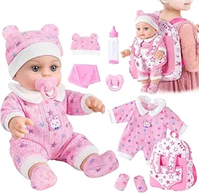 12 Inch Baby Doll with Backpack & Accessories - First Doll for Toddlers