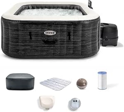 INTEX 28449EH PureSpa Greystone Deluxe Spa Set - 4 Person Hot Tub with 140 Jets