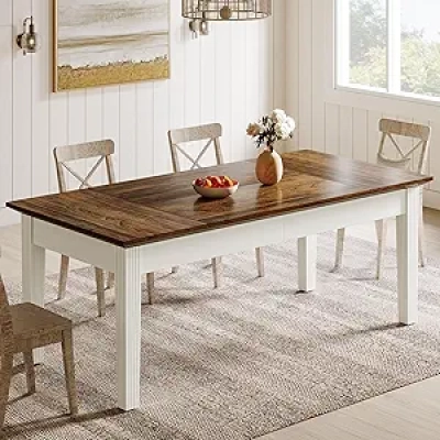 62-Inch Farmhouse Dining Table for 4-6 People | Modern Rustic Kitchen Table with Wood Legs