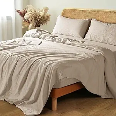 100% French Linen Queen Sheet Set - Breathable, Cooling & Soft 4-Piece Bed Sheets