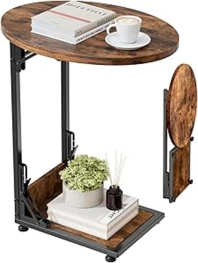 Elbourn Folding Side Table - C-Shaped Metal Frame End Table for Small Spaces