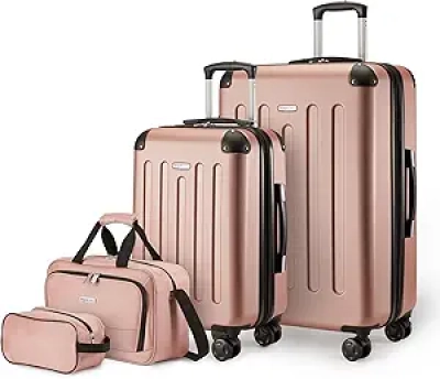 Amazon Basics 4-Piece Rose Gold Luggage Set with Spinner Wheels | Carry-On & Checked Suitcases