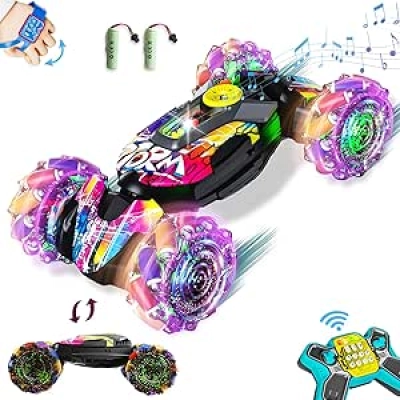 4WD Gesture Sensing RC Stunt Car with 360° Rotation & LED Lights for Kids