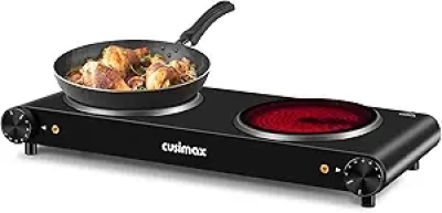 CUSIMAX Double Burner 1800W Electric Cooktop | Dual Control Ceramic Hot Plate