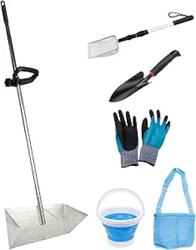 Sand Fleas Rake Set 52" - Stainless Steel Beach Tool Kit with Sifter & Shovel