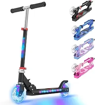 TONBUX Light Up Kick Scooter for Kids 5-12 | Adjustable Height, Foldable & Safe