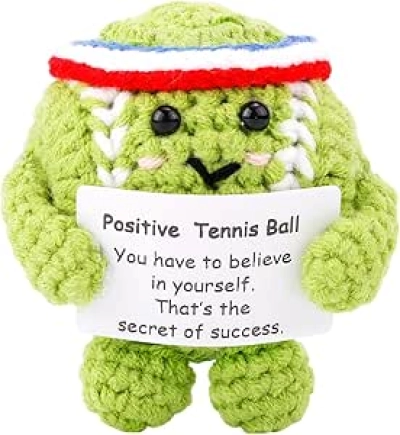 Cute Crocheted Positive Tennis Ball - Inspirational Knitted Toy with Motivational Card