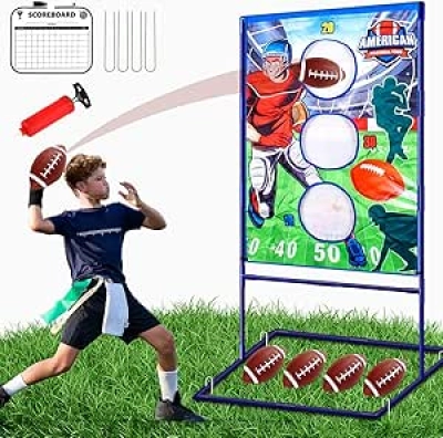 Football Toss Game with 4 Inflatable Balls - Kids Throwing Target Game for Ages 3+