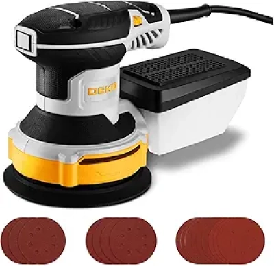 DEKOPRO 5" Random Orbital Sander - 14,000 RPM Electric Palm Sander with 16 Sandpapers
