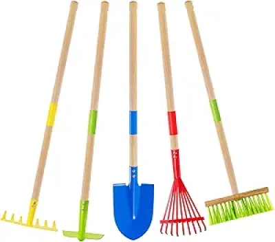 Theefun Kids Garden Tool Set - 5-Piece Toddler Gardening Tools with Wooden Handles