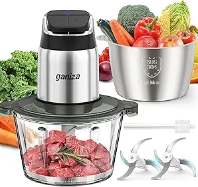 Ganiza 2-Speed Food Processor & Meat Grinder - 8 Cup Stainless Steel & Glass Bowls
