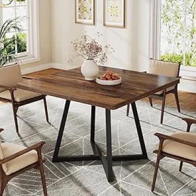 31.5" Square Dining Table for 2 - Industrial Rustic Design with Metal Base