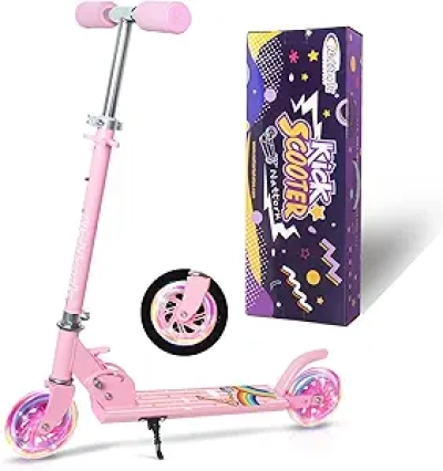 Nattork Kids Scooter with LED Light-Up Wheels - Foldable Kick Scooter for Ages 3-8