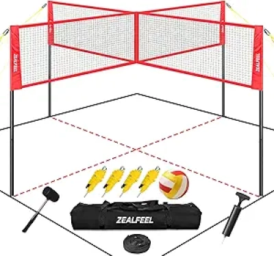 4 Square Volleyball Net Set - Adjustable Heights, Beach & Backyard Game for Family