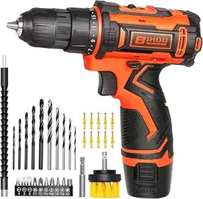 12V Cordless Drill Driver Set with 43pc Bit Kit - Variable Speed Power Drill