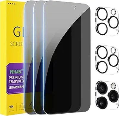 iPhone 16 Pro Max Privacy Screen Protector - 3+3 Pack with Camera Lens Protector & Anti-Spy Glass
