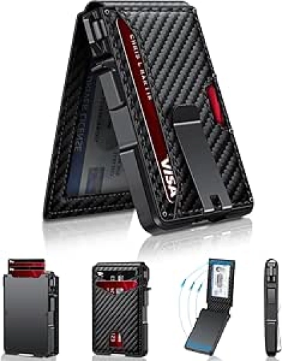 Men's RFID Blocking Minimalist Wallet with Pop-Up Card Ejection & Money Clip