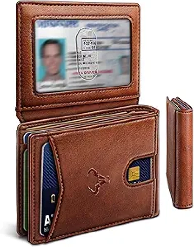 BULLIANT Men's Slim Leather Wallet with RFID Blocking - 11 Card Slots Front Pocket Design