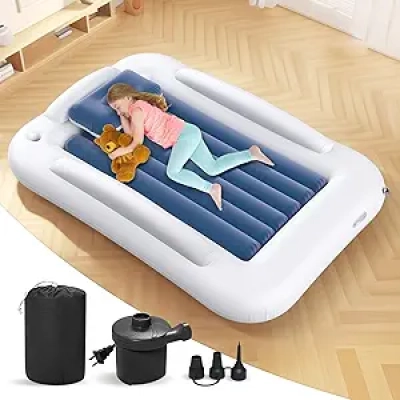 60-Inch Inflatable Toddler Travel Bed with Safety Sides & Electric Pump