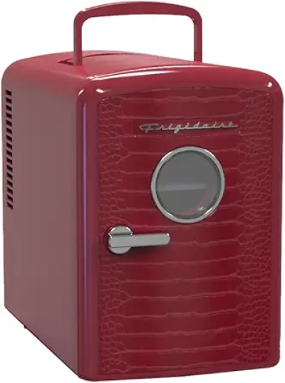Frigidaire 9 Can Red Mini Fridge Cooler with Crocodile Finish - Portable 6L Electric Cooler
