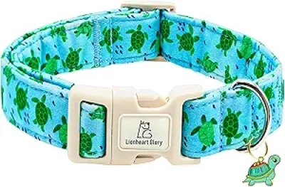 Blue Sea Turtles Dog Collar - Soft Cotton Adjustable Collar for Small Dogs