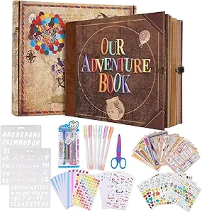 Adventure Book Scrapbook Photo Album 8.9x7.9" - Leather Hardcover Memory Journal for Couples