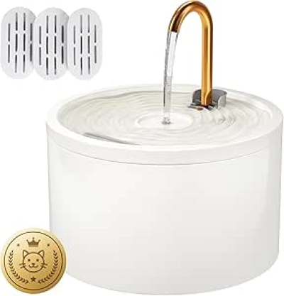 DOOOB Ceramic Cat Water Fountain 2.1L - Ultra-Quiet Pet Water Dispenser with 3 Filters