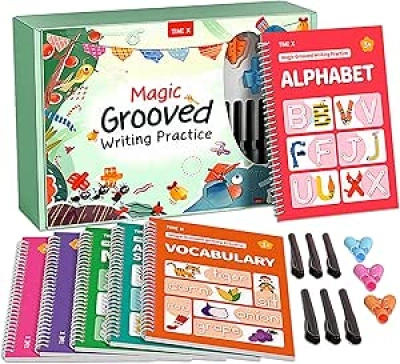 Magic Grooved Writing Practice Books for Kids 3-8 | Reusable Handwriting Workbooks Set
