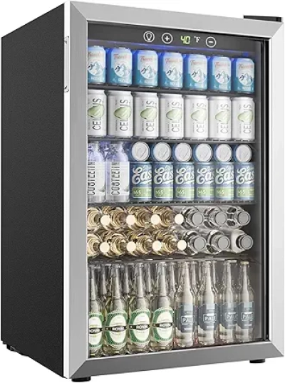 EUHOMY 4.5 Cu.ft Beverage Refrigerator - 145 Can Mini Fridge with Glass Door