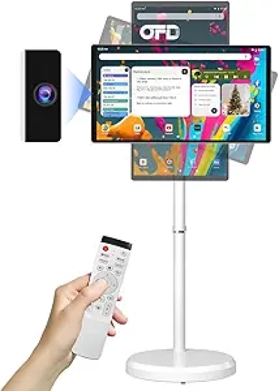 OFD 21.5" Portable TV on Wheels - 1080P FHD Android 15 Smart Display with Touchscreen