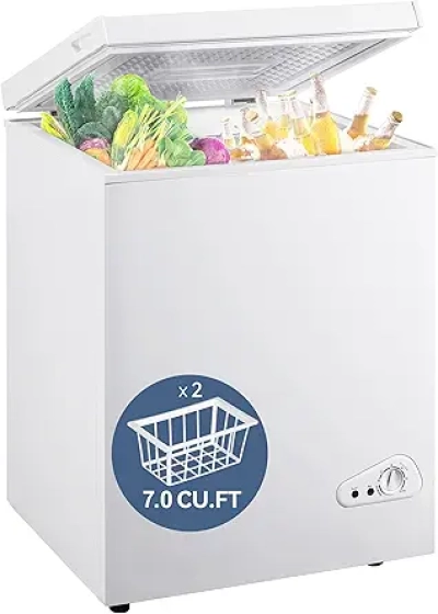 7.0 Cu Ft Chest Freezer - Energy Efficient & Quiet Deep Freezer for Home & Garage