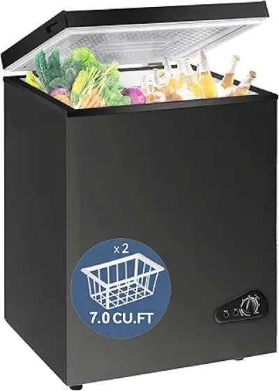 7.0 Cu Ft Energy Efficient Chest Freezer - Quiet Deep Freezer with Adjustable Thermostat