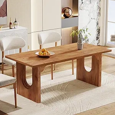 71" Modern Dining Table for 6-8 People | Rustic Brown Wood Pedestal Base