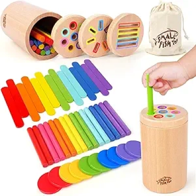 Wooden Montessori Toys for Toddlers 1-3: 3-in-1 Fine Motor Skills & Color Sorting Learning Set