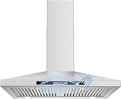 30 Inch Wall Mount Range Hood - Stainless Steel Chimney Style with Touch Control