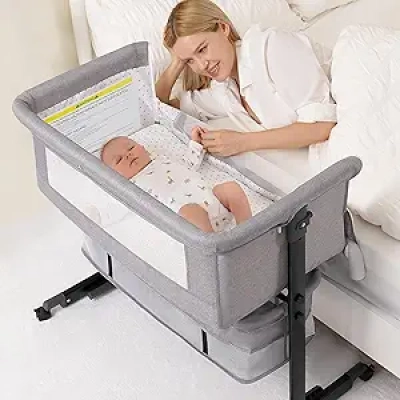 3-in-1 Baby Bassinet with Adjustable Height & Rocking Mode - Bedside Sleeper