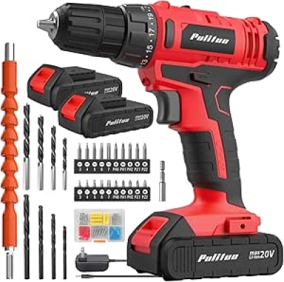 PULITUO 20V Cordless Drill Driver with 2 Batteries - 30Nm Power Drill Kit for Home