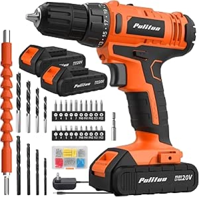 PULITUO 20V Cordless Drill Driver Kit with 2 Batteries & 34-Piece Accessories
