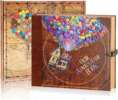 Adventure Scrapbook 148-Page Embossed Leather Journal - Perfect Travel Memory Book & Gift