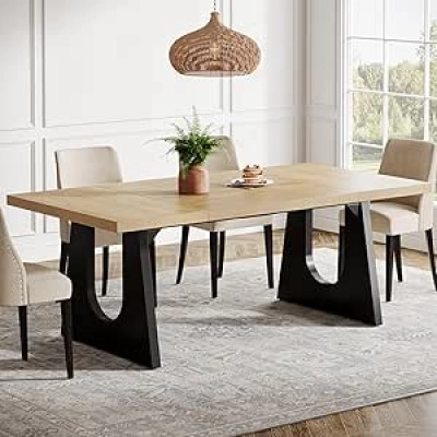 70.9" Rustic Dining Table for 6-8 People | Farmhouse Wood Kitchen Table with Black Legs