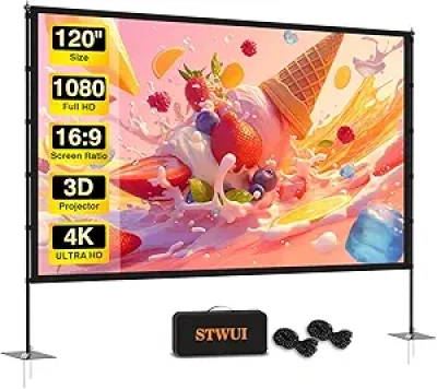 120 Inch Portable Projector Screen with Stand - 4K HD Outdoor Indoor Movie Screen