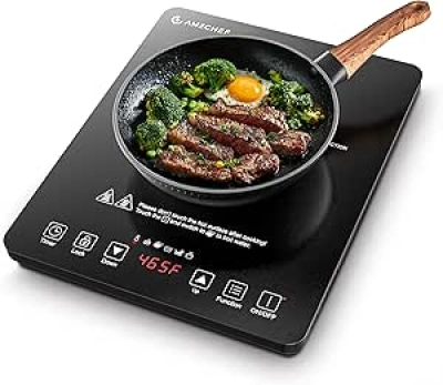 AMZCHEF 1800W Portable Induction Cooktop - 20 Power Levels & Timer