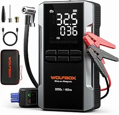 WOLFBOX 3000A Jump Starter with Air Compressor - 16000mAh Portable Car Battery Booster