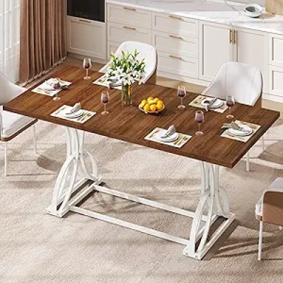 DWVO 70.3" Walnut Dining Table for 6-8 People | Modern Farmhouse Kitchen Table