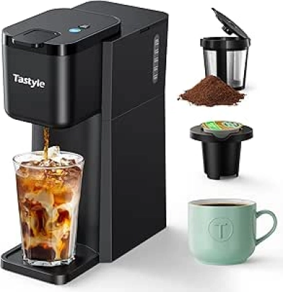 Mini Single Serve Coffee Maker for K-Cup & Ground Coffee - Portable Hot & Iced Brewer