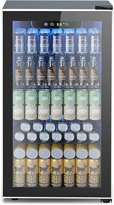 130 Can Mini Fridge Beverage Cooler - 3.2 Cu.Ft Wine Beer Refrigerator with Temperature Control