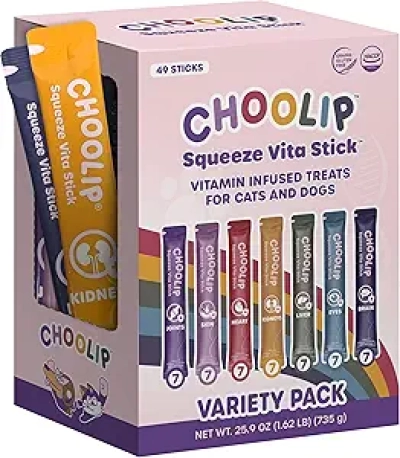 Choolip Squeeze Vita Stick Lickable Treats - 49-Count Variety Pack for Cats & Dogs