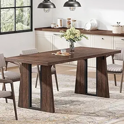 70.86" Walnut Dining Table for 6-8 People | Heavy Duty Wooden Dinner Table
