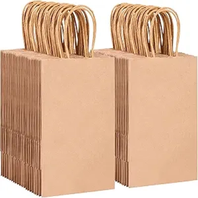 150pcs Brown Kraft Paper Gift Bags with Handles - 5.25x3.2x8in Bulk
